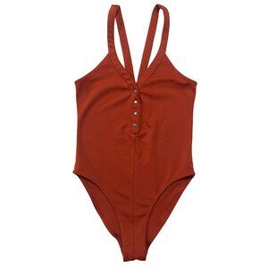 OUT FROM UNDER Urban Outfitters Henley Snap Bodysuit Orange XS Boho Stretch READ